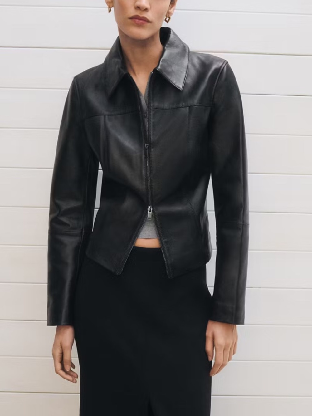 Mango | Leather zipper jacket